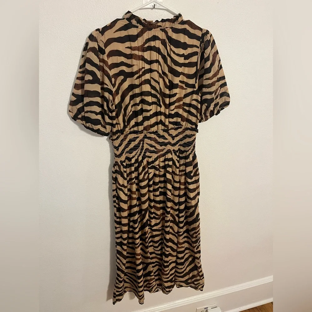 J. CREW Smocked Waist Cotton Voile Dress in Zebra Print Size Small NWT